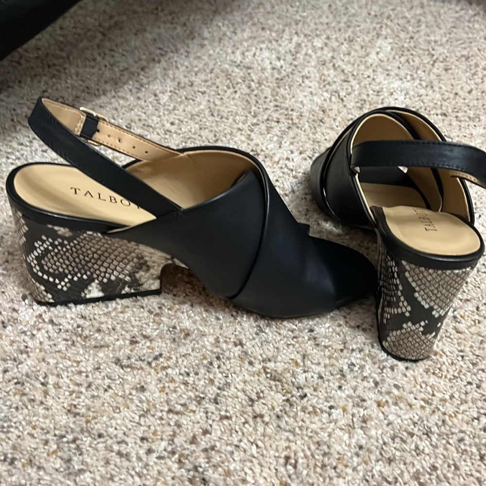 Talbot’s Black Leather And Python Print Wedge San… - image 4